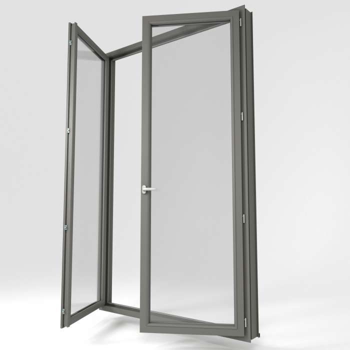 Porte-fenêtre en PVC modèle Plaxé granulé teinte gris quartz, produit de La Boutique du Menuisier 31