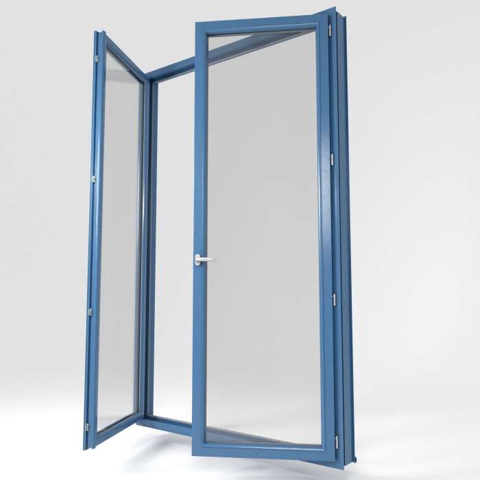 Porte-fenêtre en PVC modèle Plaxé uni veiné bleu brillant, produit de La Boutique du Menuisier 31
