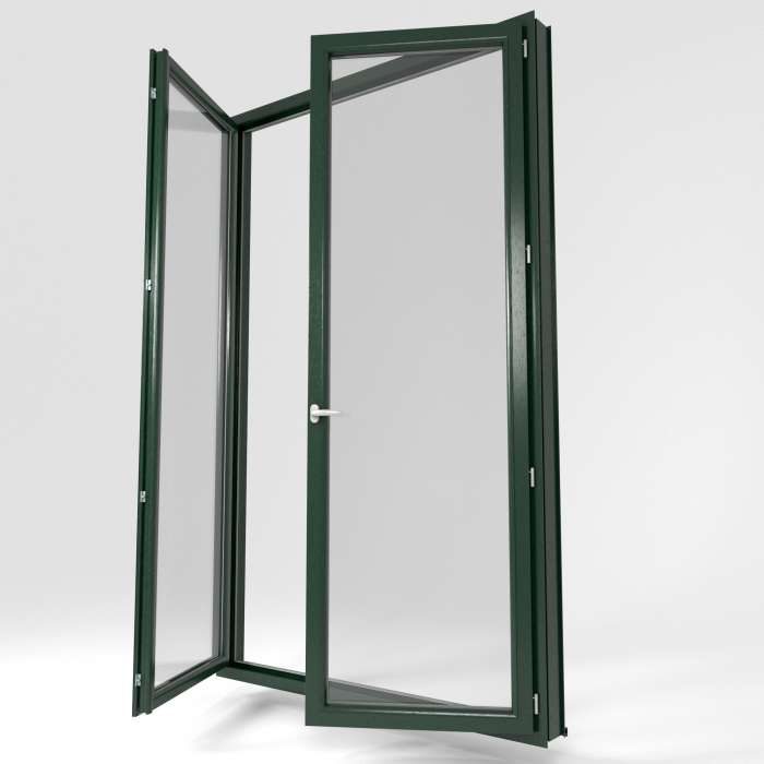 Porte-fenêtre en PVC modèle Plaxé uni veiné vert sapin, produit de La Boutique du Menuisier 31